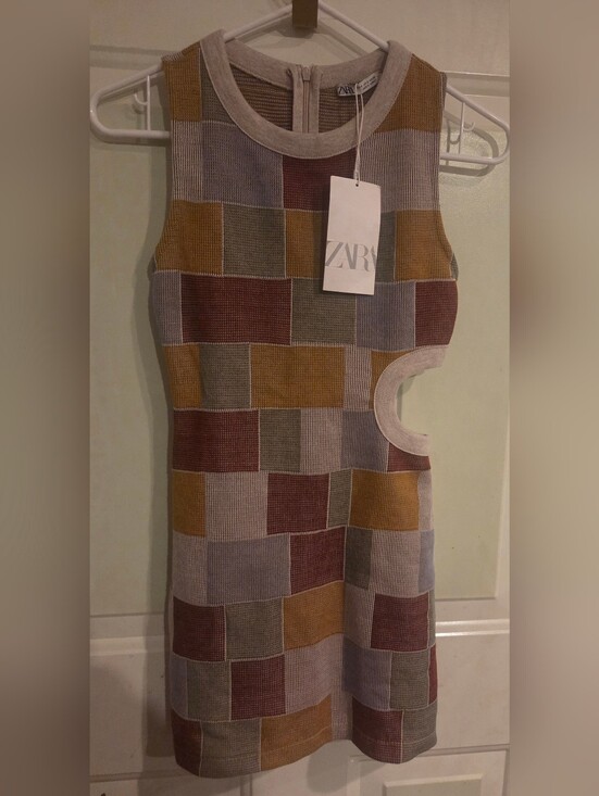 Zara Dresses & Skirts - Zara Multicolor Patchwork Cutout Knit Mini Dress